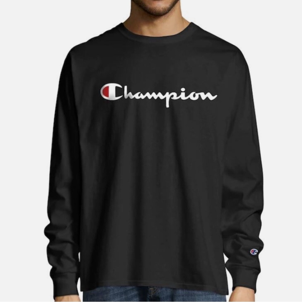 Champion Black Long Sleeve logo shirt T-shirt size medium